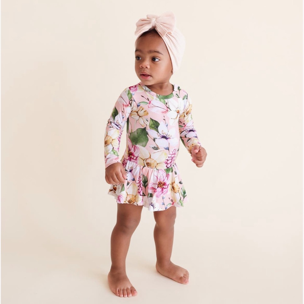 NWT Posh Penut Margot Long Sleeve Basic Twill Floral Print Bodysuit 6-12 Mo - Picture 2 of 6